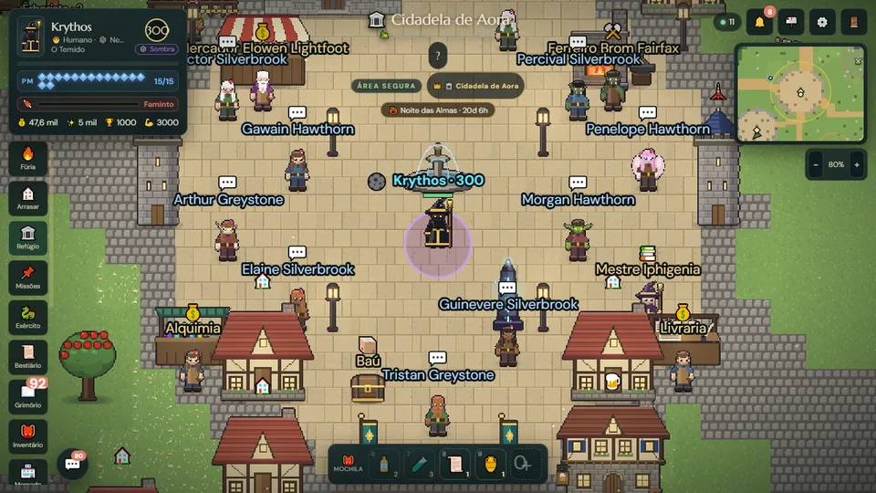 Cidadela murada em Ecos de Aora, um jogo de construir reino online grátis no navegador